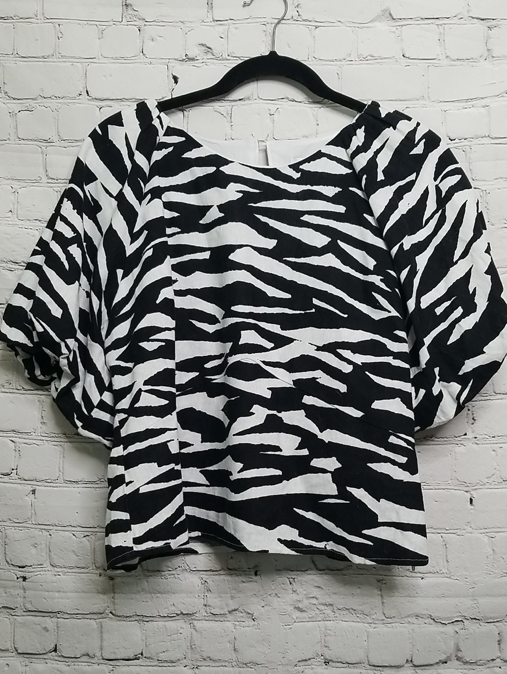DKNY Zebra Print Top Large Puffed Sleeves NWT
